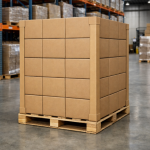 Tarima reforzada con esquineros de cartón para mejorar la estabilidad de carga