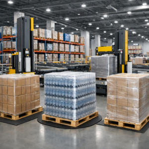 Tarimas estables con emplayado profesional usando playo de calidad y proceso estandarizado en almacén industrial.