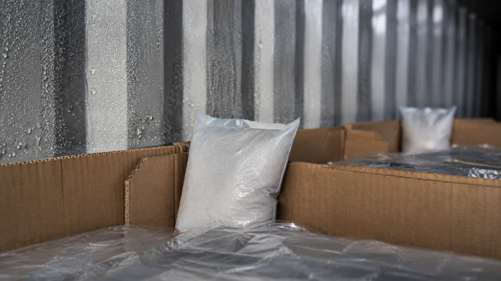 Absorbentes de humedad para embalaje colocados en cajas dentro de un contenedor
